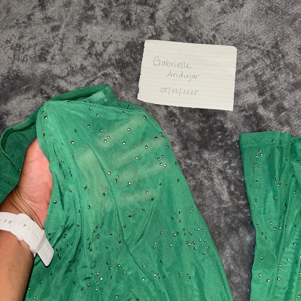 Green Mesh Rhinestone Pants - Picture 2 of 2